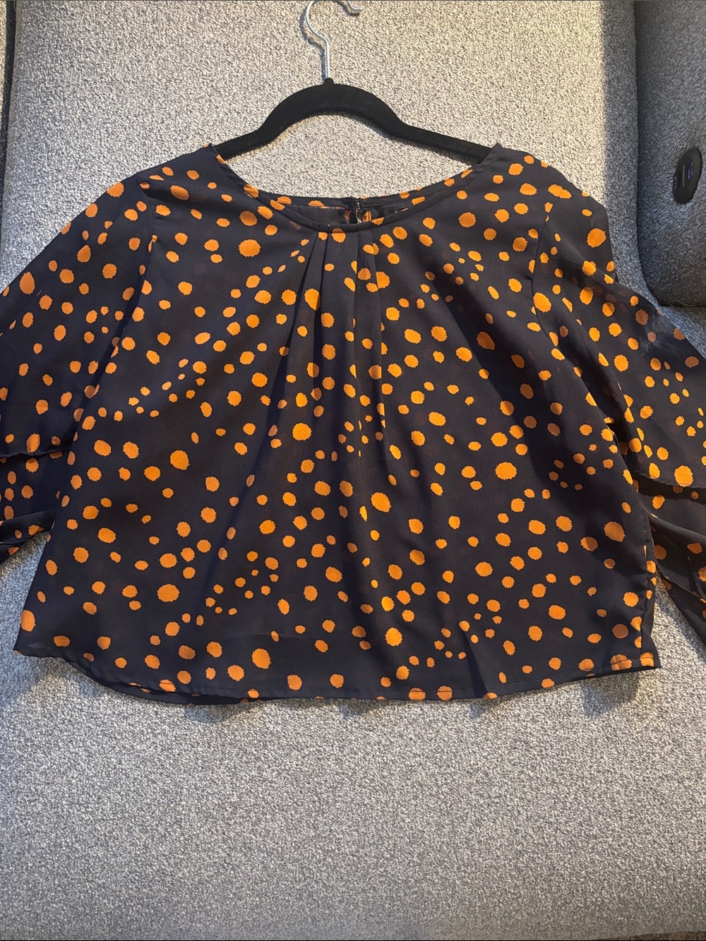 PINK Victoria's Secret Black Blouse with Orange Spot Print